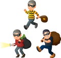 Cartoon thief in a collection of different actions Royalty Free Stock Photo