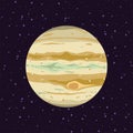 Cartoon of Jupiter, solar system planets. Astronomical observatory and stars universe. Astronomy galaxy illustration vector.