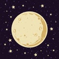 Full Moon and Stars in The Night Sky Vector Illustration in Cartoon Style
