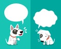 Vector cartoon character bull terrier dog expressing different emotions with speech bubbles