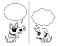 Cartoon character bull terrier dog expressing different emotions with speech bubbles