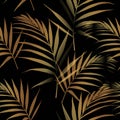 Seamless pattern with golden palm leaves.