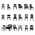 Set of wooden chair silhouette Royalty Free Stock Photo