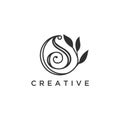 Organic life logo, Graceful monogram design template, Natural line art vector illustration. Royalty Free Stock Photo