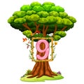 A tree with a number nine figure on a white background Royalty Free Stock Photo