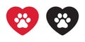 Dog paw vector icon heart logo valentine symbol french bulldog cartoon illustration clip art graphic simple Royalty Free Stock Photo