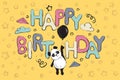 Happy birthday greeting card design with cute panda bear and quote Royalty Free Stock Photo