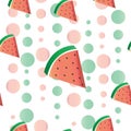 Seamless pattern with watermelon fruit vector - summer theme texture with bubbles