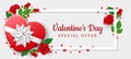 Valentine frame banner with heart gift and rose