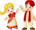 Cartoon indian couple wearing traditional costumes Royalty Free Stock Photo