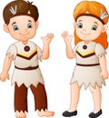 Cartoon couple native Indian American with traditional costume