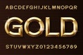 Gold alphabet font. 3d beveled gold effect letters and numbers.