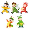 Collection of children wearing cute insect animal costumes