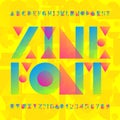 Zine geometric alphabet font. Bright colorfull type letters and numbers. Royalty Free Stock Photo