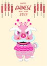 Chinese lion dance for Chinese new year 2019,Craft style, cards, poster, template, greeting cards, animals, Vector illustrati