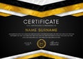 Certificate template with geometry frame and gold badge. Luxury back background design for Diploma