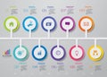 10 steps timeline infographic element. 10 steps infographic. Royalty Free Stock Photo