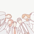 Business people Looking Down for teamwork. hand drawn art style