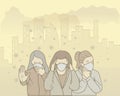 Illustration of people wear mask avoid air pollution. hand drawn style illustrations.