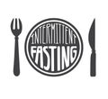 Intermittent Fasting. Vector illustration of a plate with a fork and a knife and hand lettering.