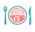 Intermittent Fasting. Hand drawn lettering illustration of a plate with a fork and a knife in blue and pink colors. Royalty Free Stock Photo