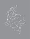 Colombia vector map with border lines of departments using gray color on dark background illustration