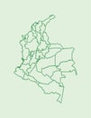 Colombia vector map with border lines of departments using dark green color on light background illustration