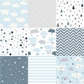 Vector set blue, cute seamless patterns for weather design Royalty Free Stock Photo