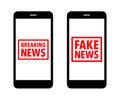 Fake and breaking news rubber stamp cell phone