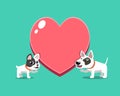 Cartoon character french bulldog and bull terrier dog with big heart