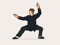 Man Kung Fu pose ready to fight graphic Royalty Free Stock Photo