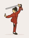 Woman with sword action, Kung Fu pose graphic Royalty Free Stock Photo