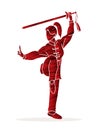 Woman with sword action, Kung Fu pose graphic Royalty Free Stock Photo