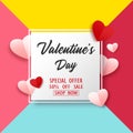 Valentines Day sale background with paper hearts