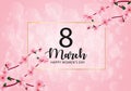 8 march international women`s day background with cherry blossoms