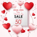 Valentines Day sale background with heart shaped balloons