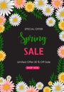 Spring Sale flyer with beautiful flower on black background