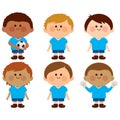 Boys soccer team. Children football players. Vector illustration