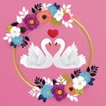 Beautiful romantic goose with flower background