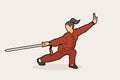 Woman with sword action, Kung Fu pose graphic Royalty Free Stock Photo