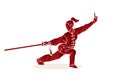 Woman with sword action, Kung Fu pose graphic Royalty Free Stock Photo