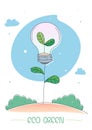 Eco Green energy concept. Little tree growing out of inside a lightbulb. Vector illustration Royalty Free Stock Photo