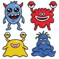 Cute Monster Character Designs Set Colorful Cartoon Vector Template Royalty Free Stock Photo
