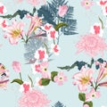 Spring blossom floral seamless pattern. Vintage background. Wallpaper. Royalty Free Stock Photo