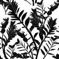 Floral seamless pattern, black and white split-leaf Zamioculcas plant