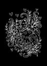 Doodle of cat sitting in the flowers. Royalty Free Stock Photo