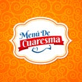 Menu de Cuaresma, Lenten Menu Spanish text, Lent Sea Food vector Emblem Menu cover design Royalty Free Stock Photo