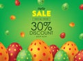 Green Easter Sale Poster or Flyer with Colorful Eggs. Advertising Campaign in Retail, Sale Promo Marketing, Ad Offer on Shoppi Royalty Free Stock Photo