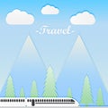 Train with mountain and cloud paper art style