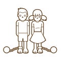 Stop Child abuse ,Children with chain and ball cartoon graphic
